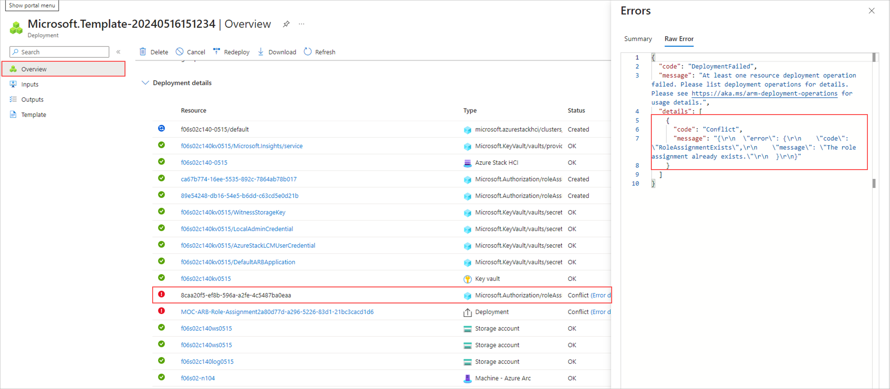 Captura de tela mostrando a mensagem de atribuição de função existente na folha Erros.