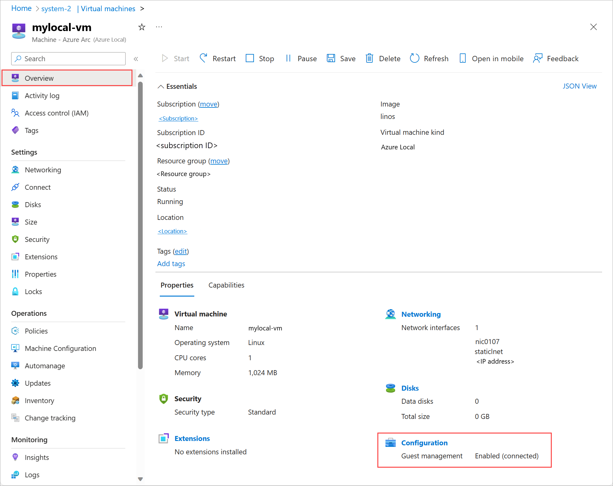 Captura de tela do portal do Azure que mostra a área para verificar se o gerenciamento de convidados está habilitado.
