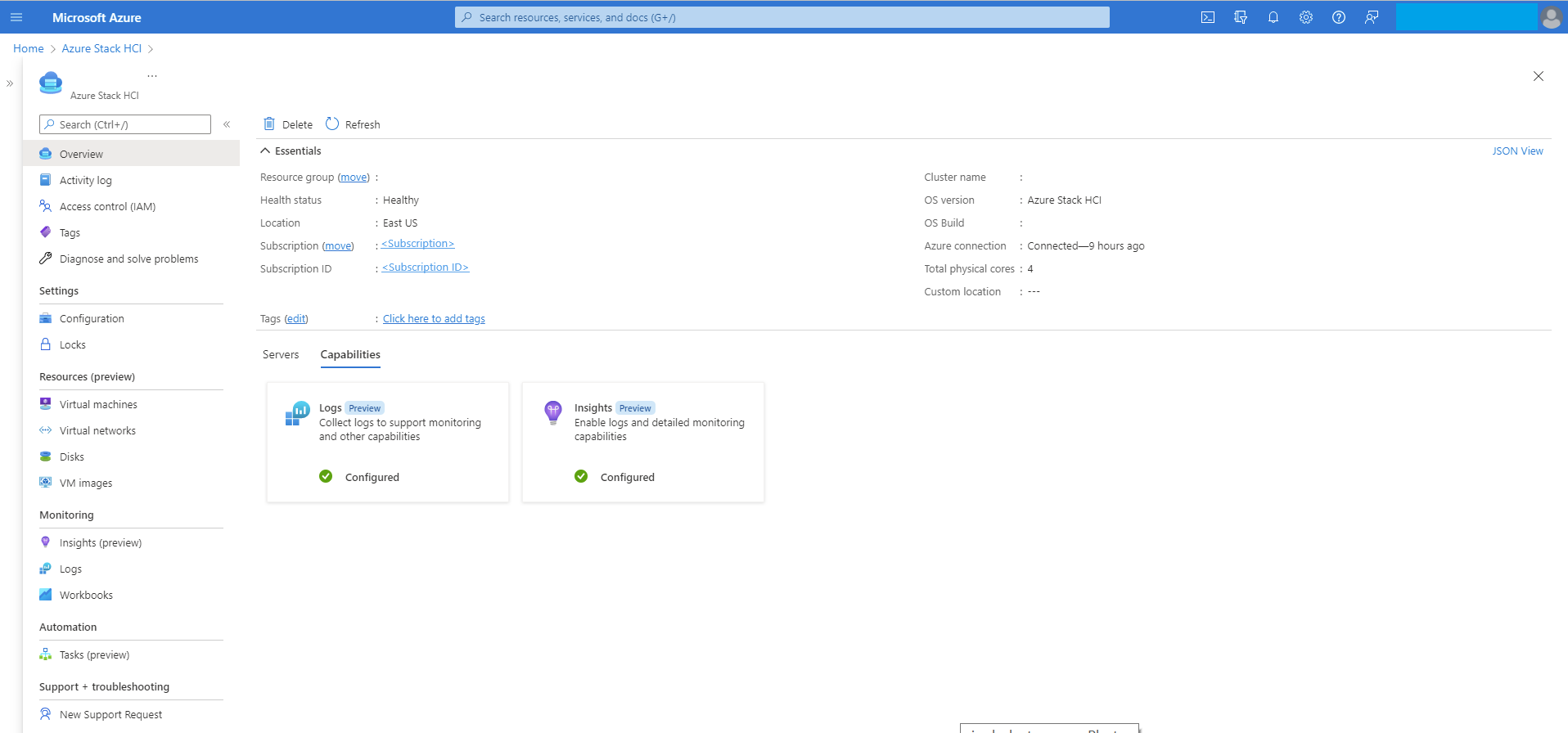 Tela do portal do cluster