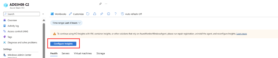 Captura de tela mostrando o botão Configurar Insights.