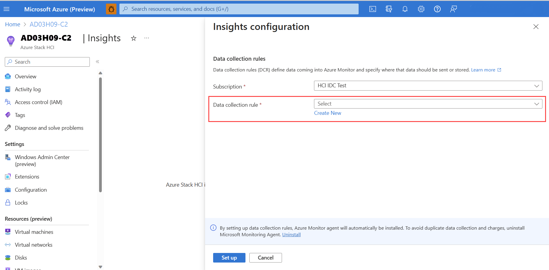 Captura de tela mostrando a janela de configuração do Insights.