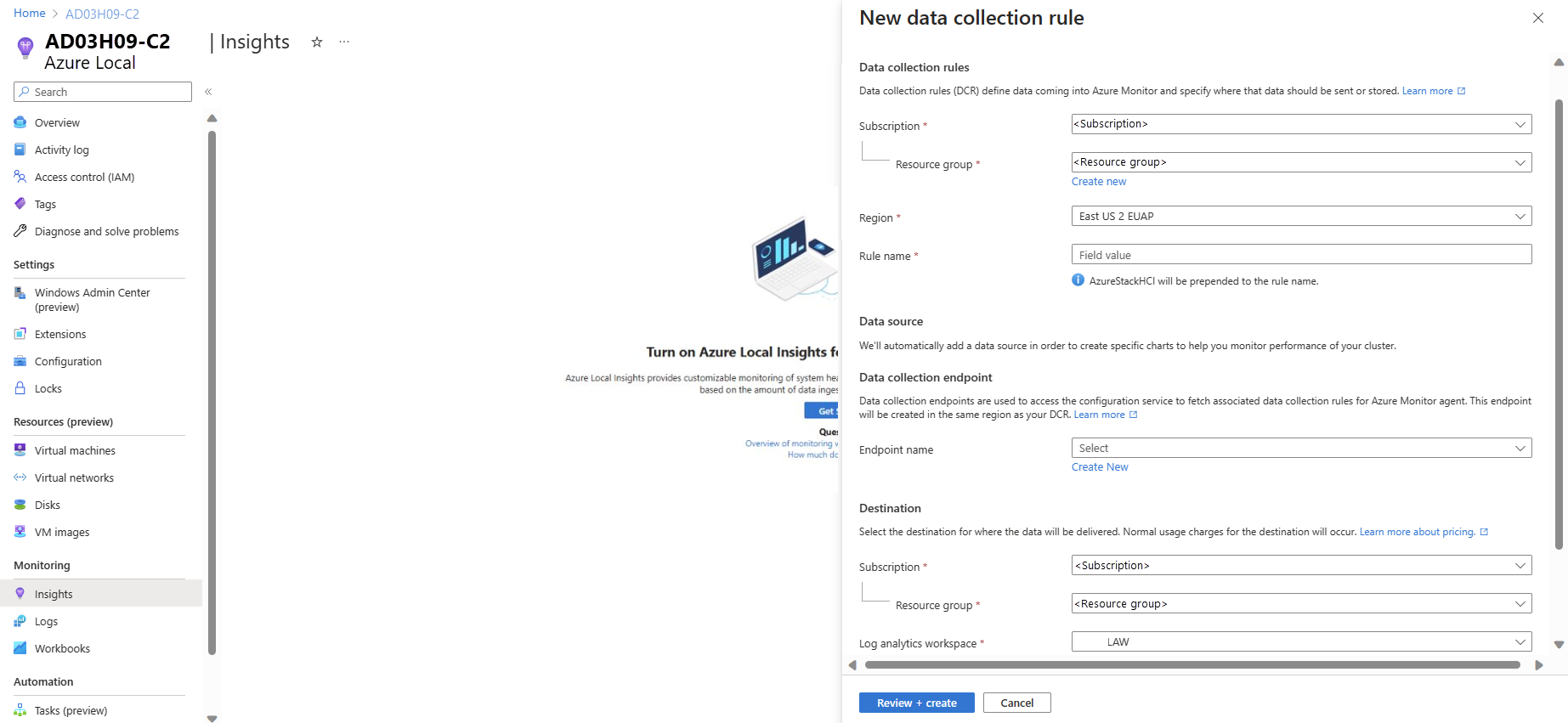Captura de tela mostrando a janela da regra de coleta de dados.