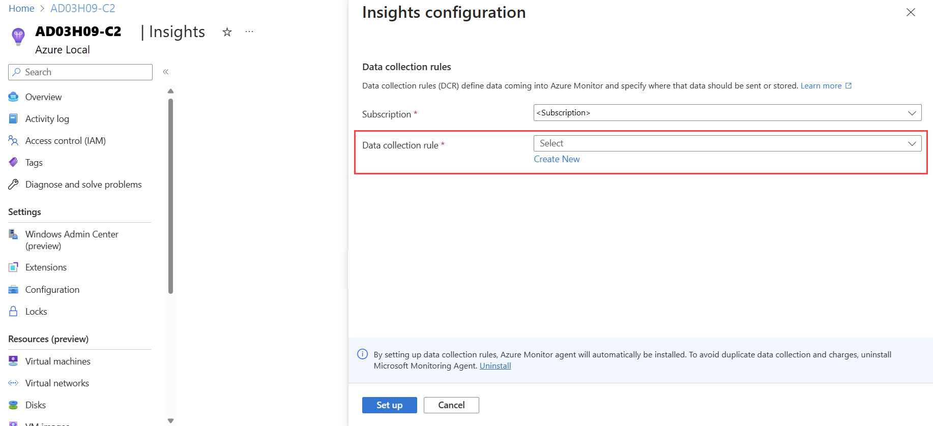 Captura de tela mostrando a janela de configuração do Insights.