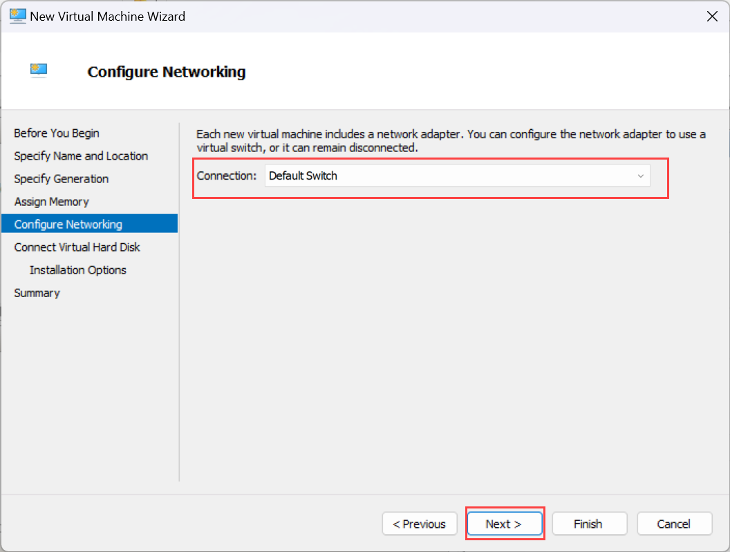 Captura de tela que mostra a página Configurar rede.