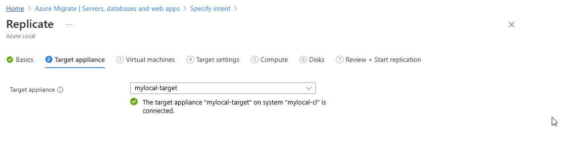 Captura de tela mostrando a guia Dispositivo de destino.