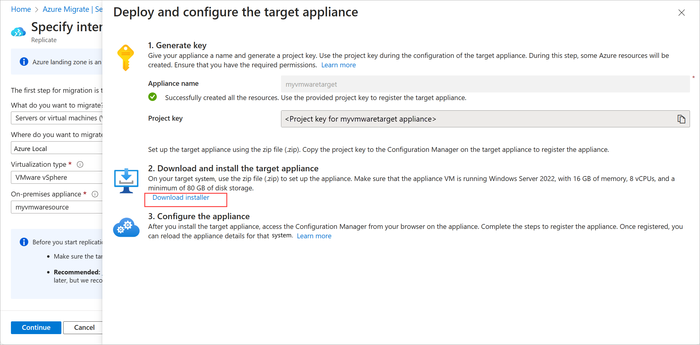 Captura de tela da etapa 2 do dispositivo de destino de download.
