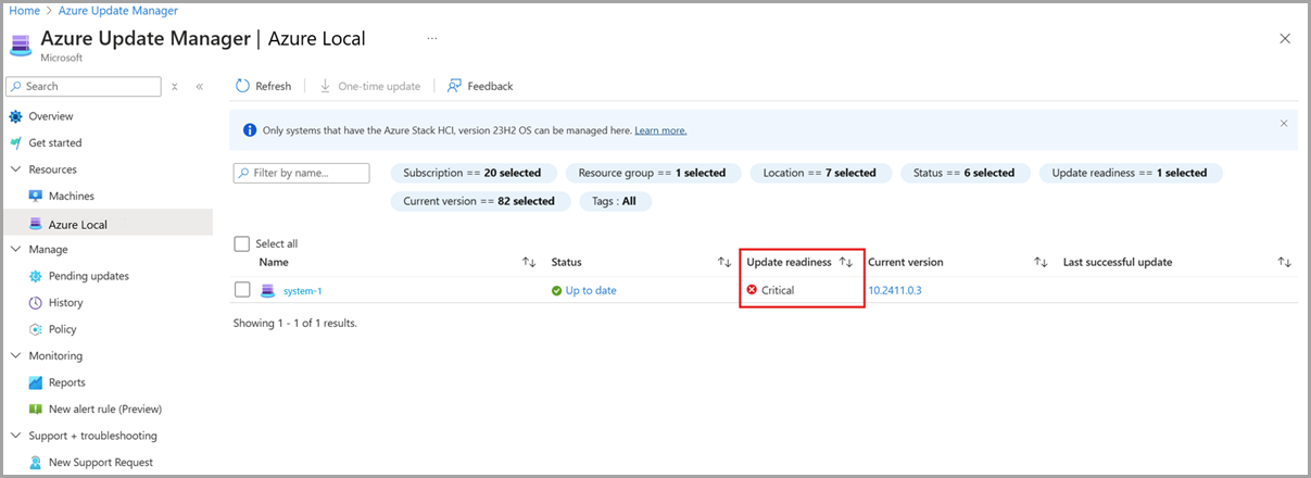 captura de tela da página Gerenciador de Atualizações.