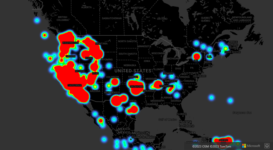 Captura de tela mostrando um mapa de calor que usa clustering na fonte de dados.