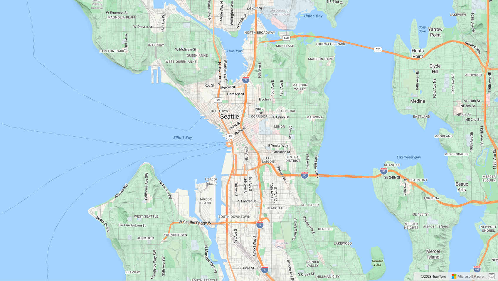 A screenshot showing a map of Seattle with a blue dot.
