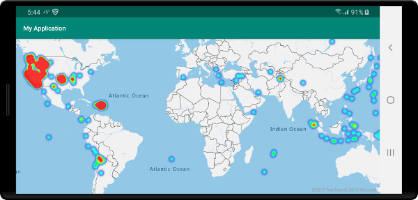 Mapear com camada do mapa de calor de terremotos recentes