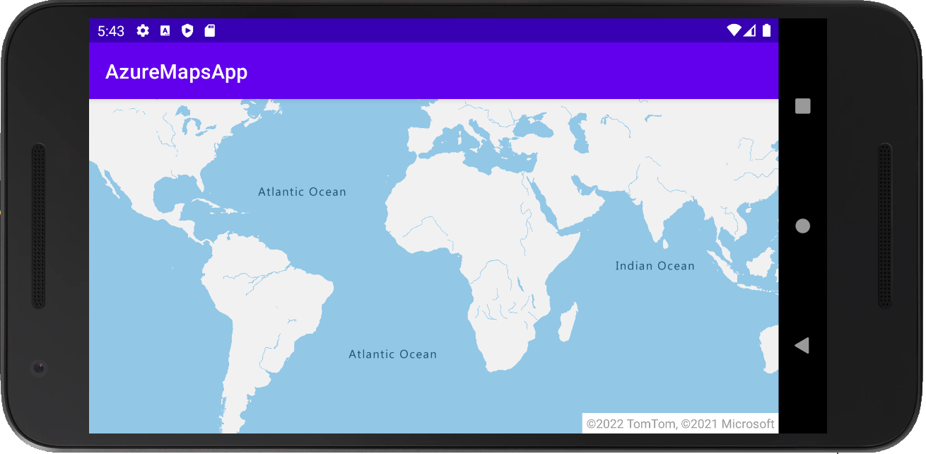 Uma captura de tela mostrando Azure Mapas em um aplicativo Android.
