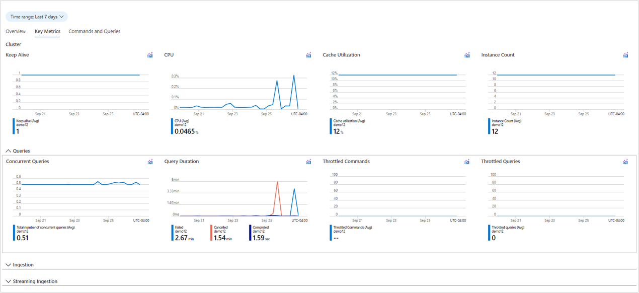 Captura de tela dos grafos na guia Métricas-chave.