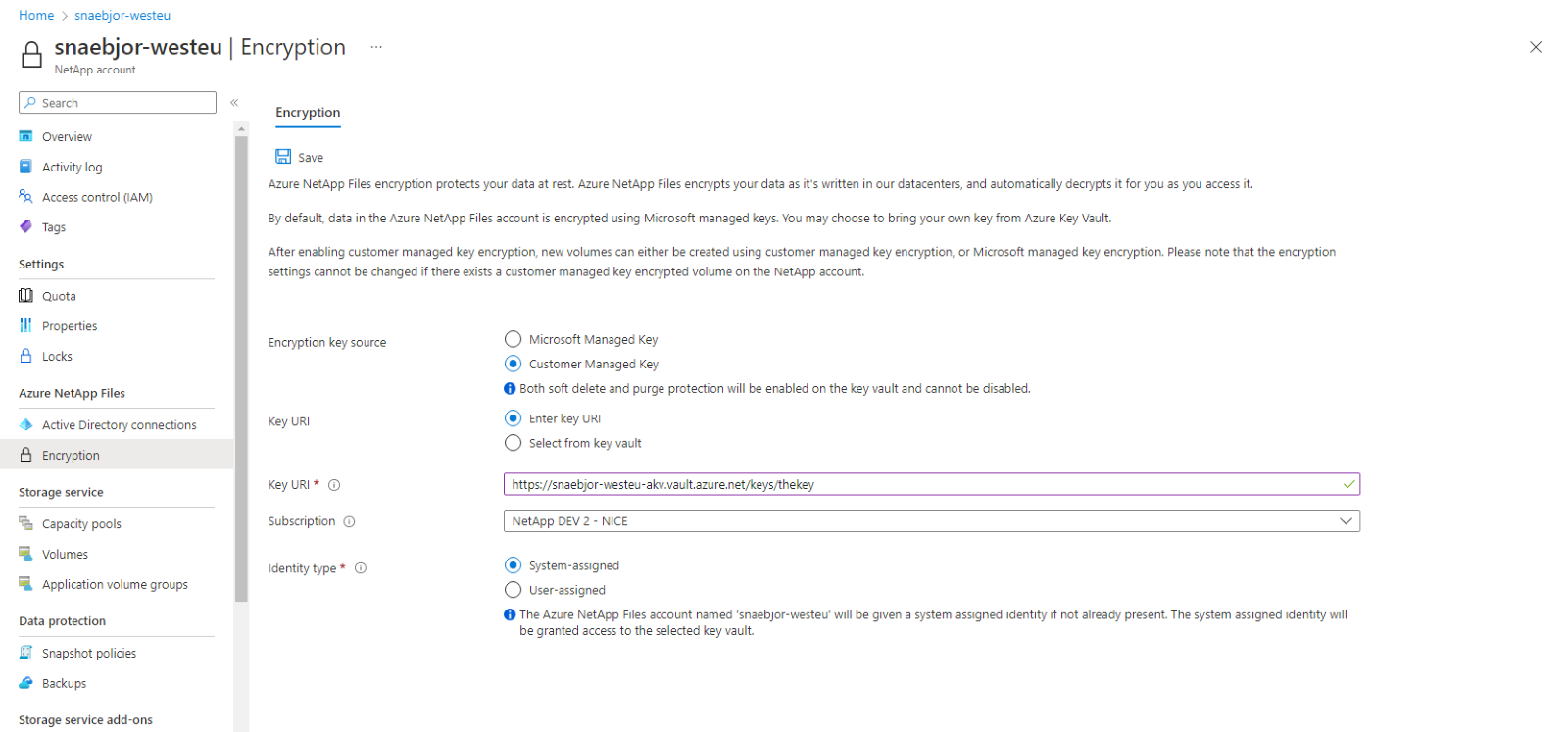 Captura de tela do menu de criptografia mostrando o campo URI da chave.