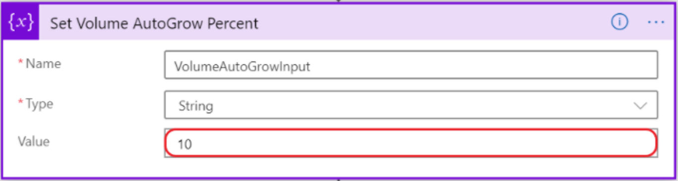 Captura de tela que mostra a janela Definir o Percentual de Crescimento Automático do volume.