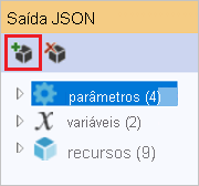 Captura de tela da janela Estrutura do código JSON com a opção Adicionar novo recurso destacada.