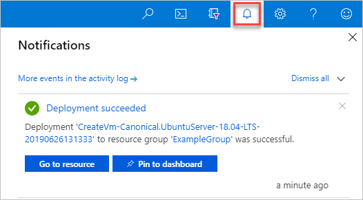 Captura de tela da visualização da notificação de implantação no portal do Azure