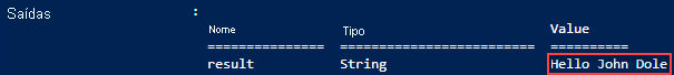 Captura de tela da saída mundial do script de implantação do modelo do Resource Manager.