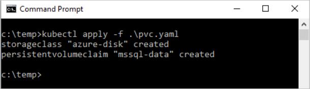 Captura de tela do comando de declaração de volume persistente.