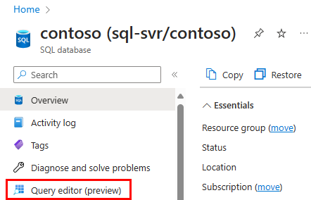 Captura de tela que mostra a seleção do editor de consultas.