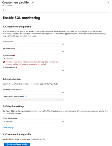Captura de tela da página de detalhes de Criar perfil no portal do Azure.