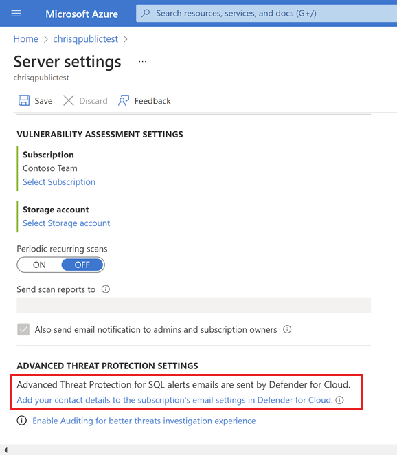 Selecione o link para prosseguir para as configurações avançadas de proteção contra ameaças.