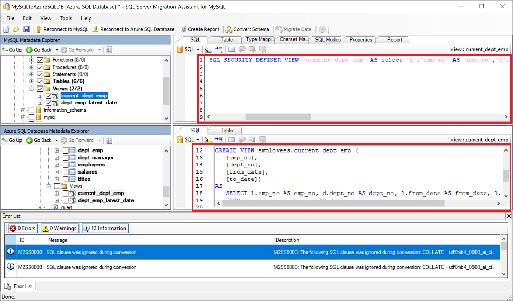 Screenshot showing a comparison of converted queries to the source code.