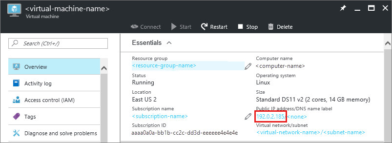 Endereço IP no portal do Azure