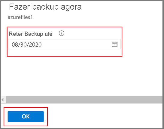Captura de tela que mostra a opção de como manter a data de backup.