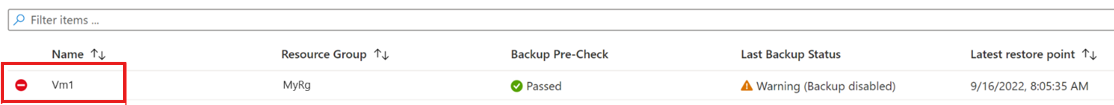 Captura de tela mostrando os itens de backup excluídos temporariamente marcados em vermelho.