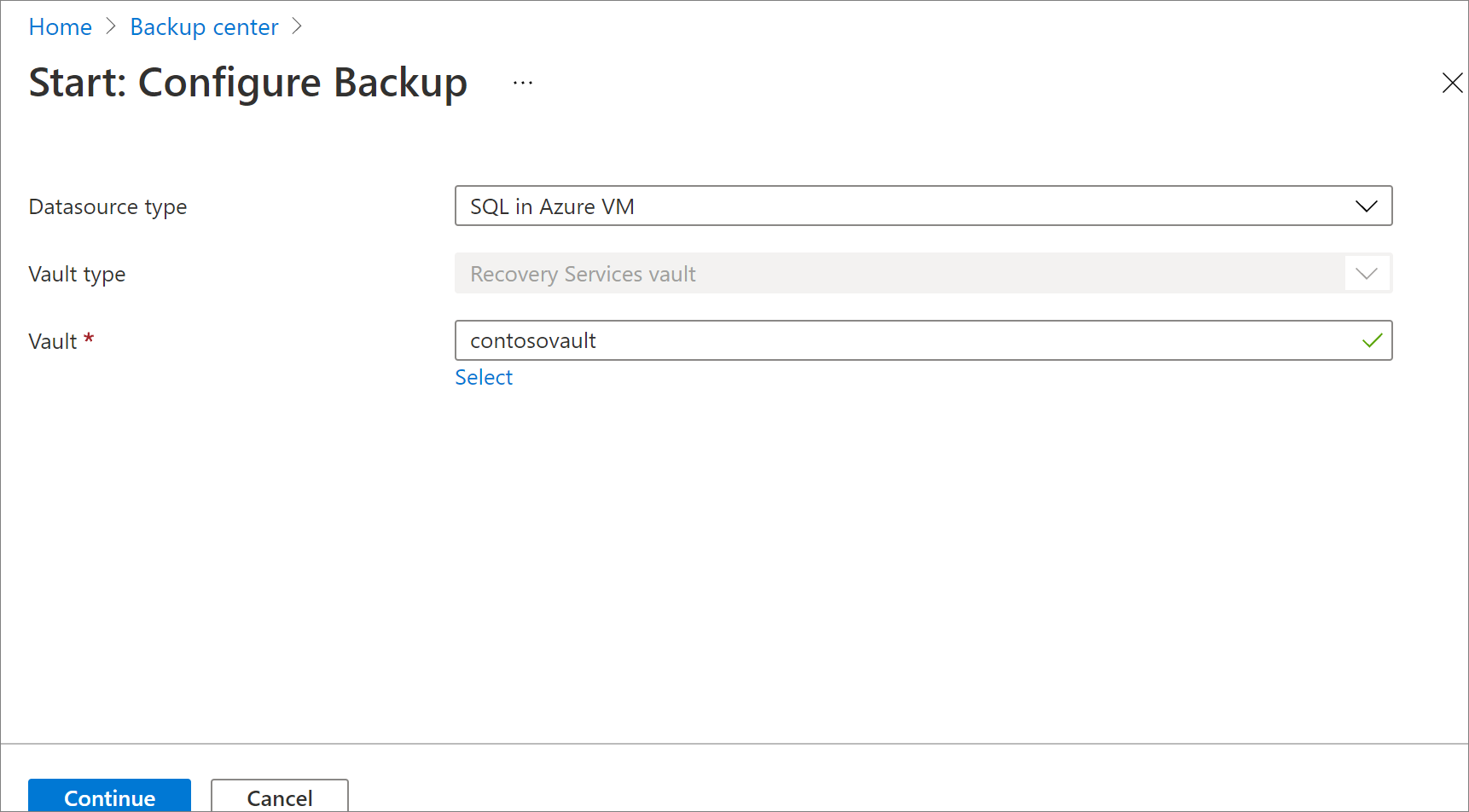 Captura de tela mostrando para selecionar Backup para exibir os bancos de dados em execução em uma VM.