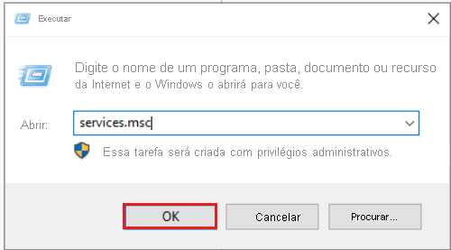 A captura de tela mostra como abrir os Serviços do Windows.