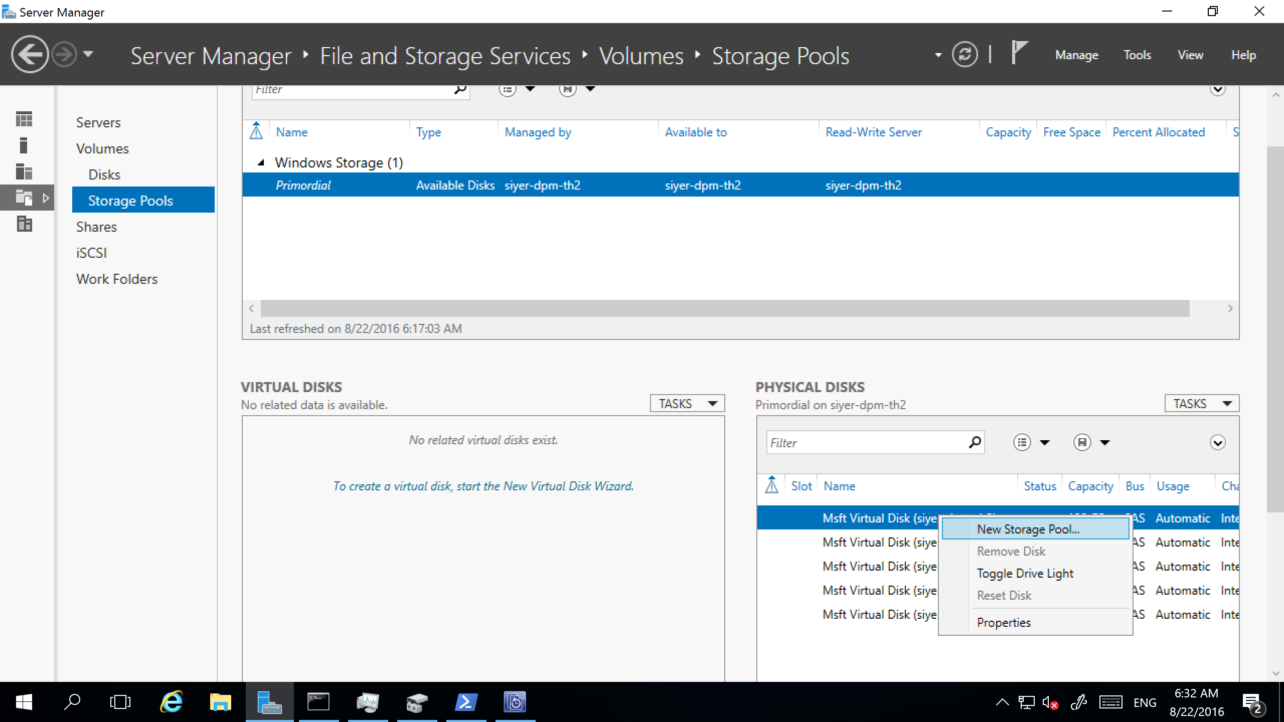 Criação de Pool de Armazenamento (Storage Pool) 