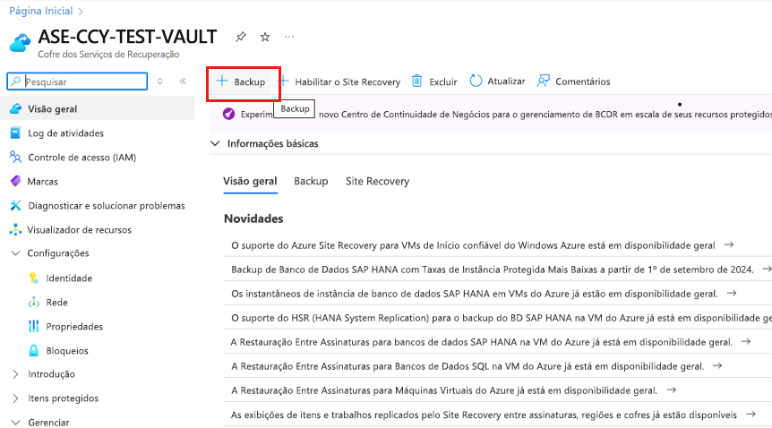 A captura de tela mostra como iniciar o backup do banco de dados SAP.