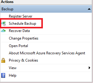 Captura de tela que mostra a opção Agendar Backup.