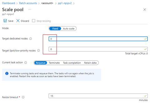 Captura de tela que mostra como reduzir verticalmente um pool.