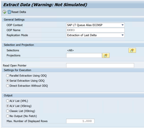 Captura de tela que mostra as configurações na caixa de diálogo Extrair Dados.
