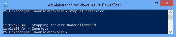 O status do comando Stop-AzureService