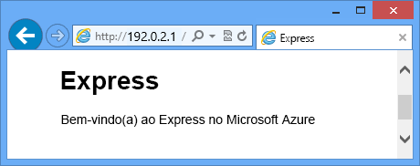 A browser window, the page contains Welcome to Express in Azure