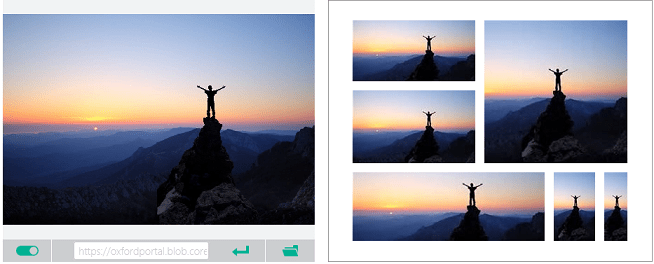 Uma imagem de uma pessoa em uma montanha, com versões cortadas à direita