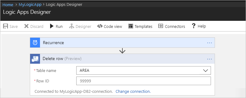 Captura de tela que mostra o Designer de Aplicativos Lógicos com a ação