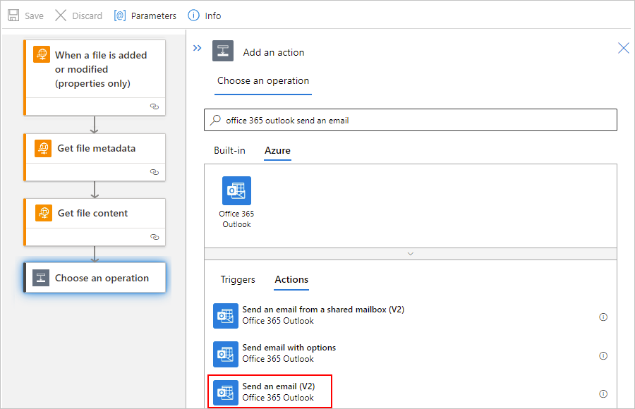 A captura de tela mostra o designer de fluxo de trabalho Padrão e a ação