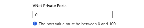A captura de tela mostra o portal do Azure, o menu do aplicativo lógico Standard, Configurações e Configuração com a guia de configurações gerais selecionada e&nbsp;a propriedade destacada chamada Portas privadas da VNet.