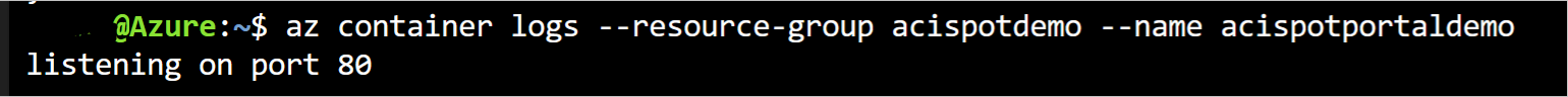 Captura de tela da saída dos logs do contêiner após a implantação bem-sucedida para mostrar o aplicativo de contêiner helloworld em execução, PNG.