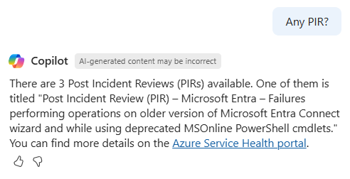 Captura de tela do Microsoft Copilot respondendo com dados e link para clicar.