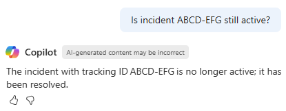 Captura de tela do Azure Copilot verificando se um problema de integridade do serviço ainda está ativo.