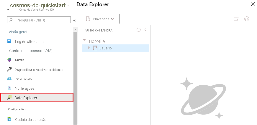 Captura de tela que mostra a página Data Explorer, onde é possível exibir os dados.