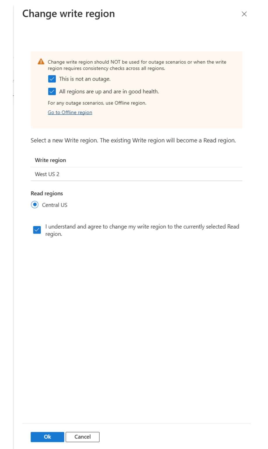 Captura de tela da confirmação de alteração da região de gravação.