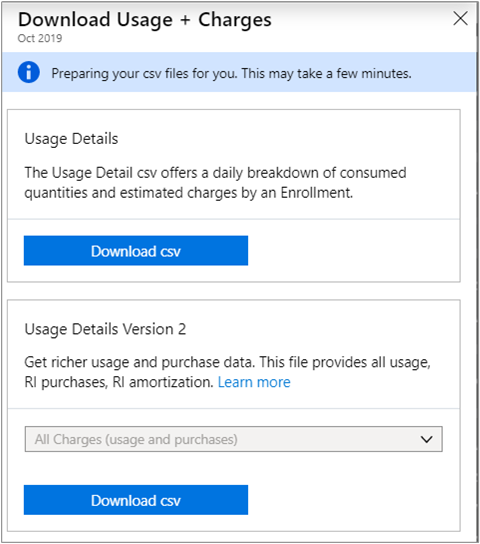 Captura de tela mostrando a página Fazer download do uso + preço para selecionar um arquivo a ser baixado.