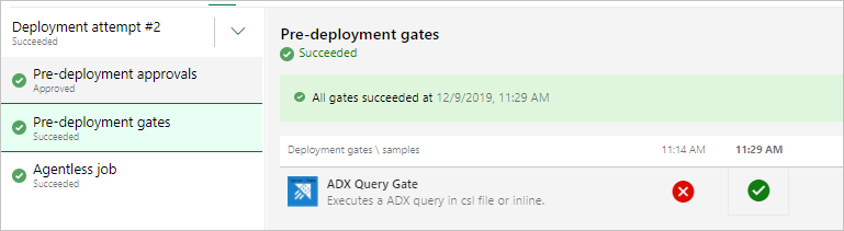 Captura de tela mostrando um exemplo de resultados da tarefa Query Gate.
