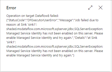 Captura de tela que mostra o erro de identidade do serviço.